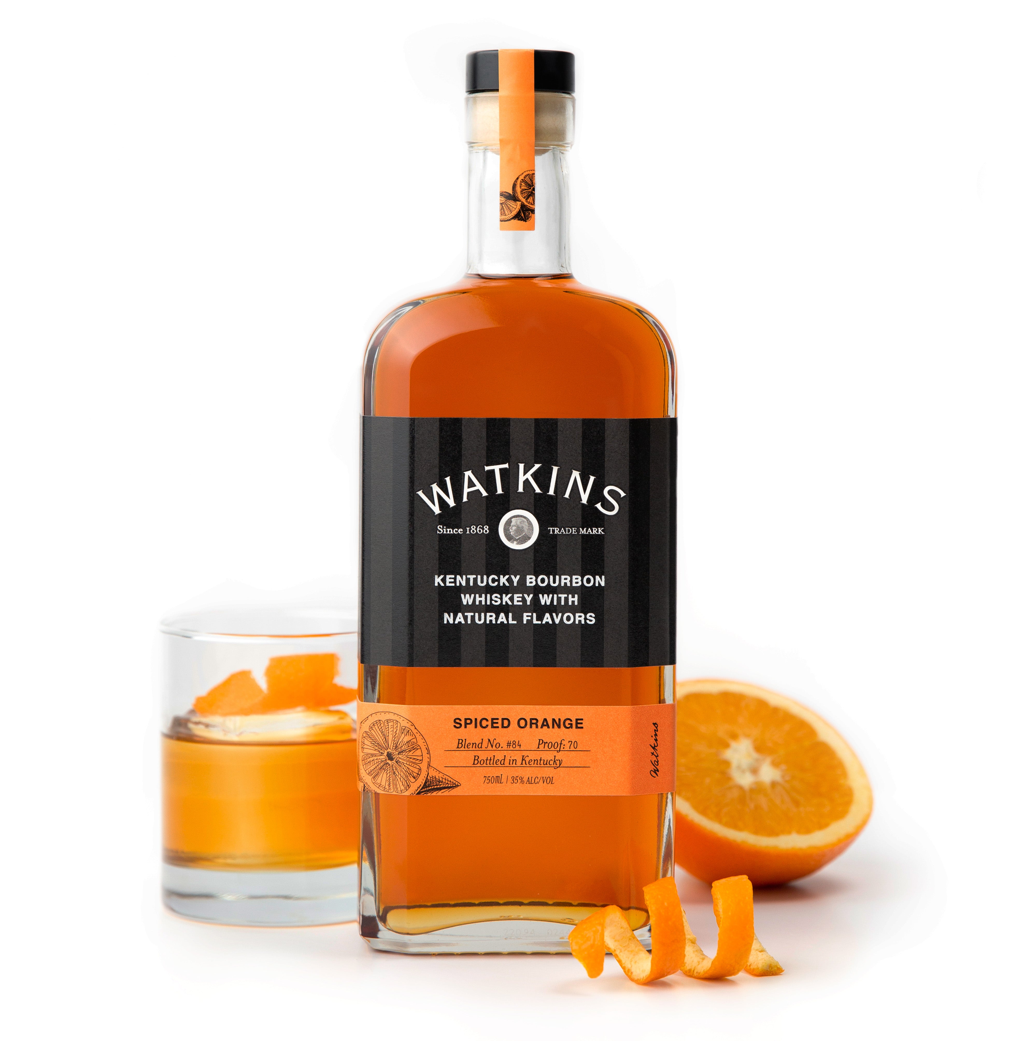 Spiced Orange Bourbon Whiskey with Natural Flavors – Watkins Bourbon